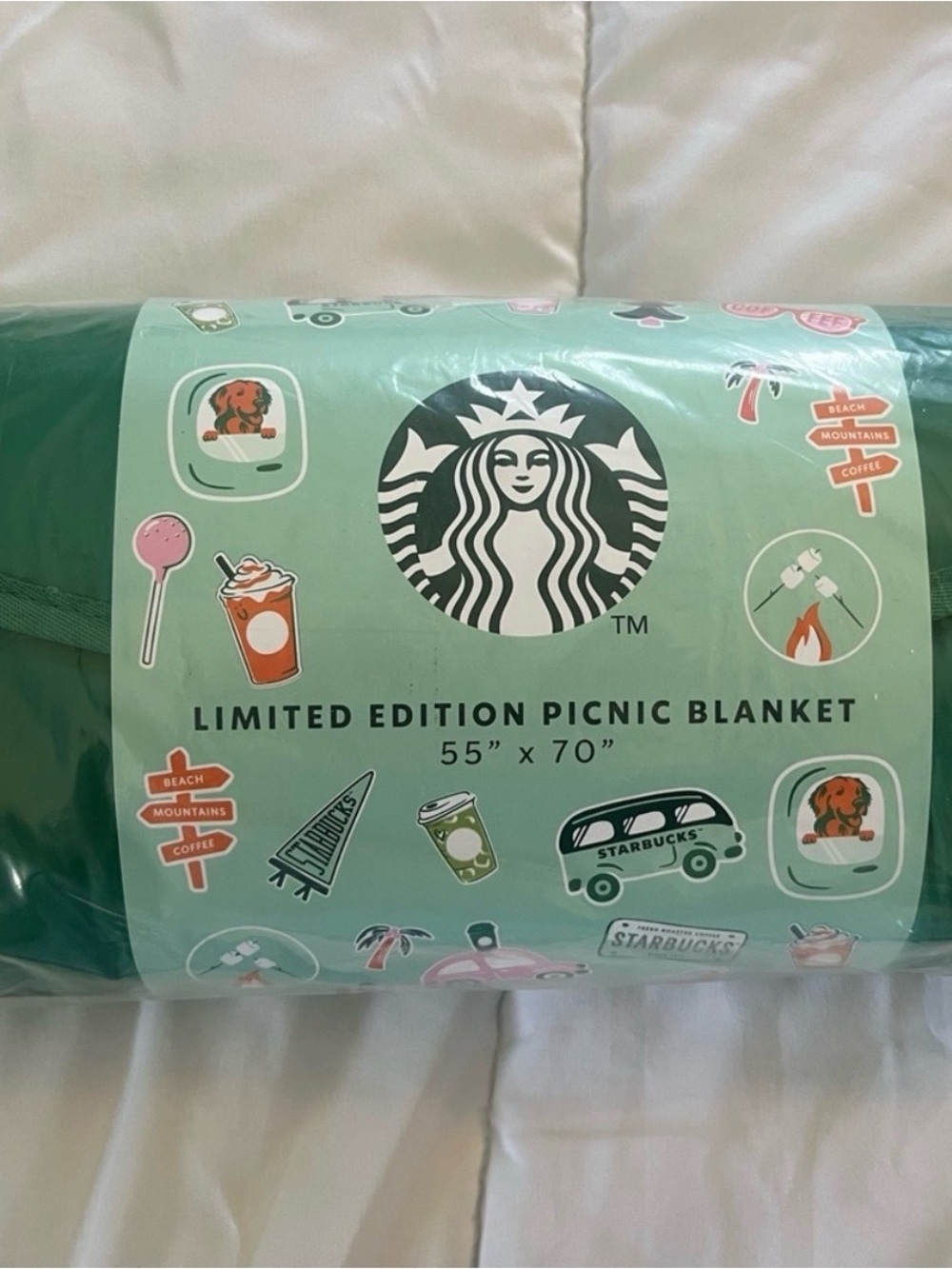 Starbucks Green Foldable Picnic Blanket with Mint Strap